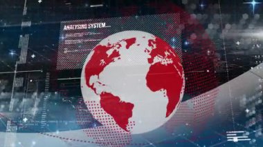 Dünya üzerinde bilgisayar dilinin animasyonu, birden fazla metin, soyut arkaplana karşı grafikler. Dijital olarak üretilmiş, hologram, küreselleşme, rapor, iş, kodlama, makine öğrenme ve teknoloji.