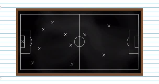 Animación Estrategia Juego Fútbol Dibujado Pizarra Negra Sobre Fondo Papel — Vídeos de Stock