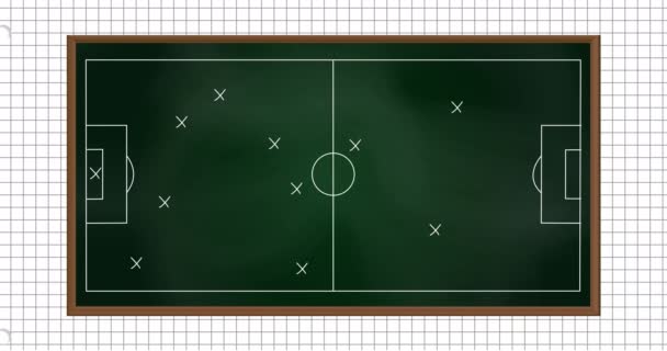 Animace Fotbalové Strategie Čerpané Zelené Tabuli Proti Hranaté Linkované Papírové — Stock video