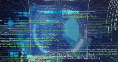 Bağlantı ağı üzerinden veri işleme ve tarama görüntüsü. Küresel iş ve dijital arayüz kavramı dijital olarak oluşturulmuş görüntü.