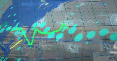 Veri işleme ve şehir haritası üzerindeki dünya haritası. Küresel iş ve dijital arayüz kavramı dijital olarak oluşturulmuş görüntü.