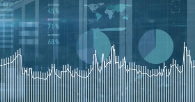 Sunucu odasında finansal veri işleme bileşimi. Küresel iş, finans ve dijital arayüz kavramı dijital olarak oluşturulmuş görüntü.