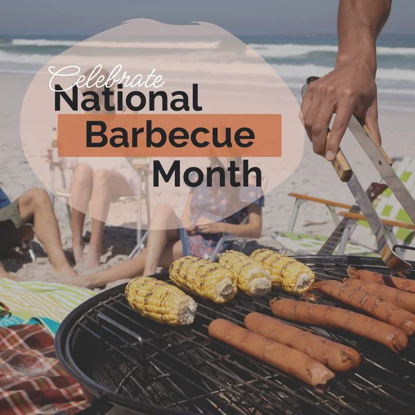 Samenstelling Van Nationale Barbecue Maand Tekst Vieren Bijgesneden Hand Koken — Stockfoto