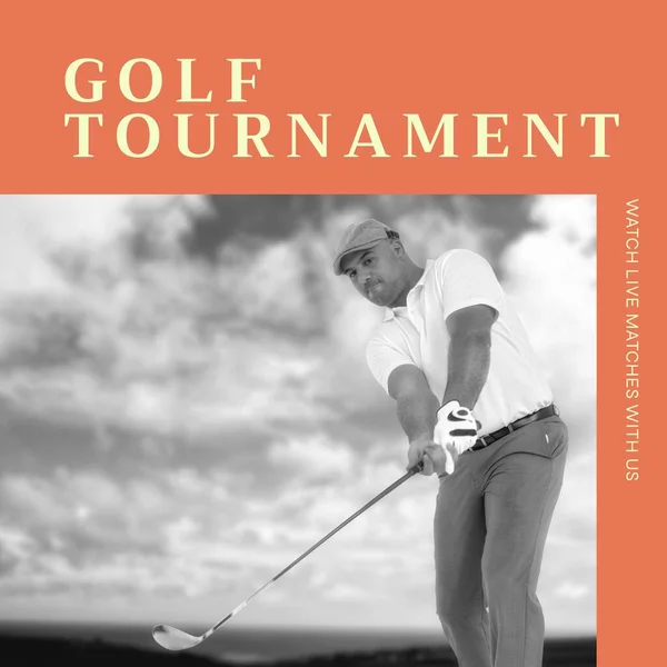 Obrázek Golfového Turnaje Text Nad Běloch Golfista Mraky Golfový Turnaj — Stock fotografie