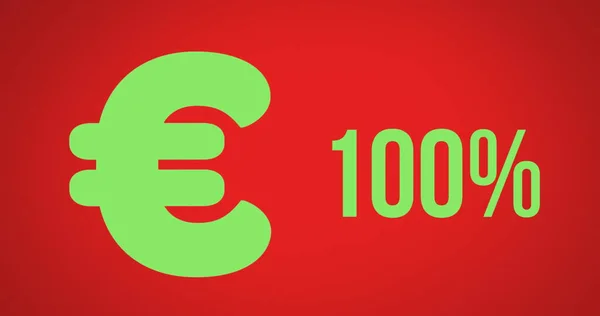 绿色的欧元标志和100 以上的红色背景 全球商业 网络和通信概念数字生成的图像 — 图库照片