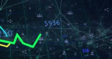 Siber güvenlik veri işleme ve bağlantı ağına karşı hareket eden grafiklerin animasyonu. Siber güvenlik ve iş veri depolama teknolojisi kavramı