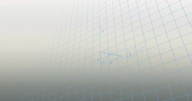 Mavi matematiksel denklemin animasyonu ve soyut arkaplan karşısındaki ızgara deseni üzerinde diyagram. Dijital olarak üretilen hologram, denklemler, eğitim, öğrenme, illüstrasyon ve teknoloji kavramı.