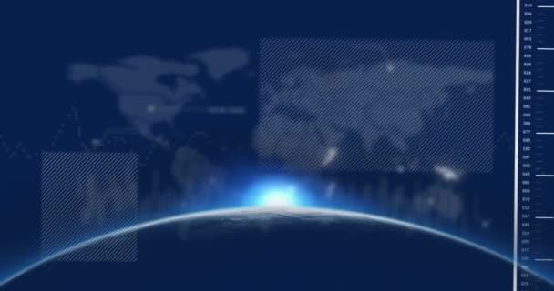 6グラムのテキスト 地球とコンピュータのデータ処理のアニメーション グローバルネットワーク コンピューティング デジタルインターフェイス データ処理コンセプトデジタル生成ビデオ — ストック動画