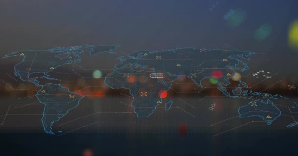 Animación Del Procesamiento Datos Través Del Mapa Del Mundo Contra — Vídeos de Stock