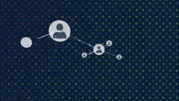 Анимация Иконок Связанных Линиями Над Освещенными Квадратами Синем Фоне Цифровая — стоковое видео