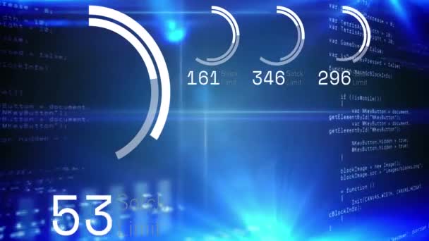 Animación Interfaz Con Procesamiento Datos Puntos Luz Sobre Fondo Azul — Vídeo de stock