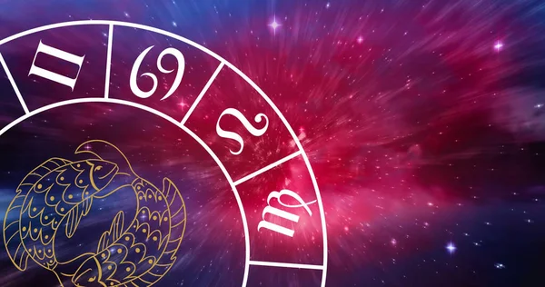 바퀴와 사이의 별자리가 혼합되어 있습니다 점성술 천궁도 황도대는 디지털로 만들어 — 스톡 사진