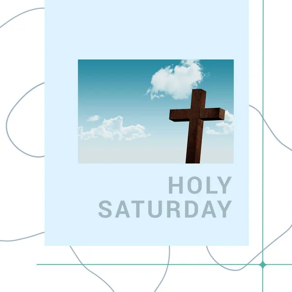白い背景に落書きと空と神聖な土曜日のテキストに対するクロスの複合体 コピースペース キリスト教 レンタルシーズンの終わり 伝統と記念コンセプト — ストック写真