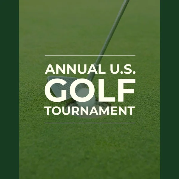 Image of annual us golf tournament text over club and golf ball. Annual us golf tournament and sport concept digitally generated image.