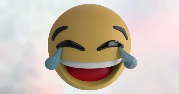 Bild Eines Lachenden Emoji Symbols Über Wolkenhintergrund Globale Soziale Medien — Stockfoto