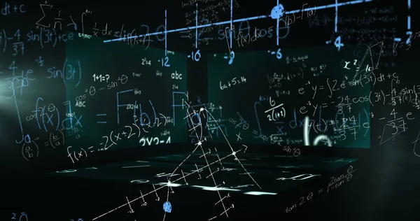 Beeld Van Gegevensverwerking Wiskundige Vergelijkingen Schermen Mondiaal Concept Voor Wetenschap — Stockfoto