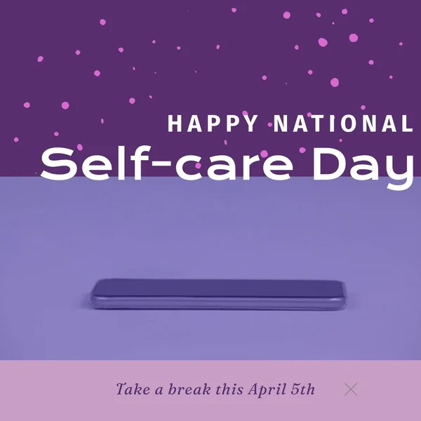 Σύνθεση Του Happy National Self Care Day Text Μέσω Smartphone — Φωτογραφία Αρχείου
