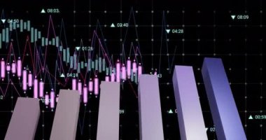 Animation of financial data processing over grid. Global business, finances, computing and data processing concept digitally generated video.