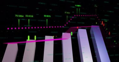 Animation of financial data processing over grid. Global business, finances, computing and data processing concept digitally generated video.