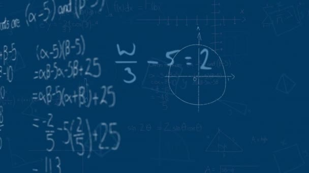 Animation Équations Mathématiques Diagrammes Flottant Sur Fond Bleu Concept Technologie — Video