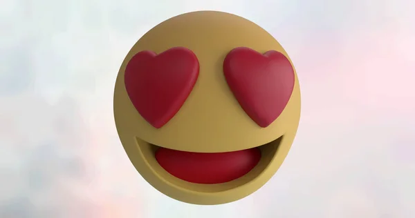 Obrázek Emoji Ikony Očima Srdce Přes Oblačnost Pozadí Globální Sociální — Stock fotografie