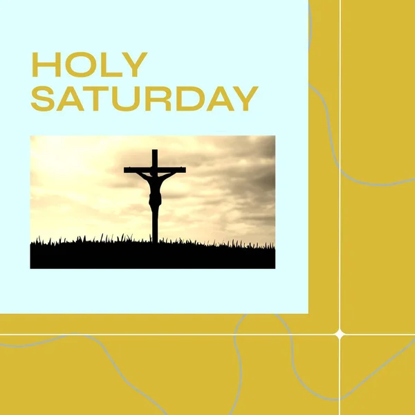 Composto Crocifisso Contro Cielo Nuvoloso Testo Del Sabato Santo Sfondo — Foto Stock