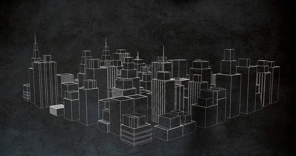 Sammansättning Modell Stadsbilden Svart Bakgrund Stads Och Stadsbyggnadskoncept Digitalt Framställd — Stockfoto