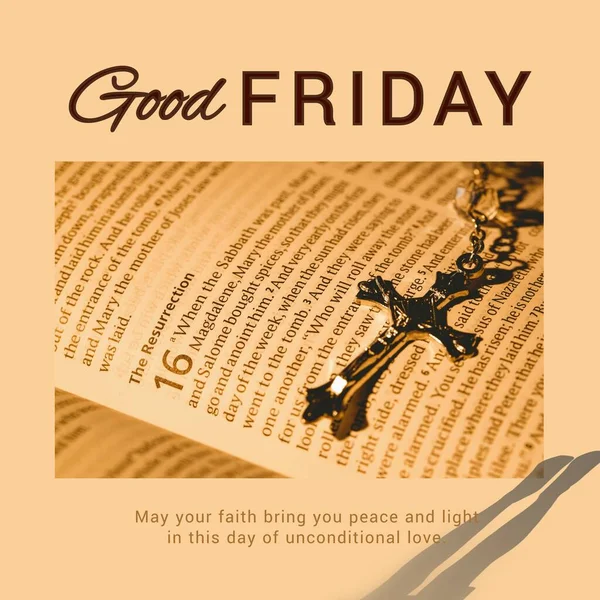 Image Good Friday Text Rosary Cross Bible Good Friday Faith — Stock Photo, Image