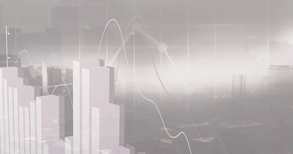 Bild Der Finanzdatenverarbeitung Über Dem Stadtbild Globales Geschäft Finanzen Und — Stockfoto