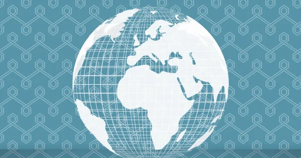 Image White Globe Blue Patterned Background Global Business Networks Connections — Stock Photo, Image