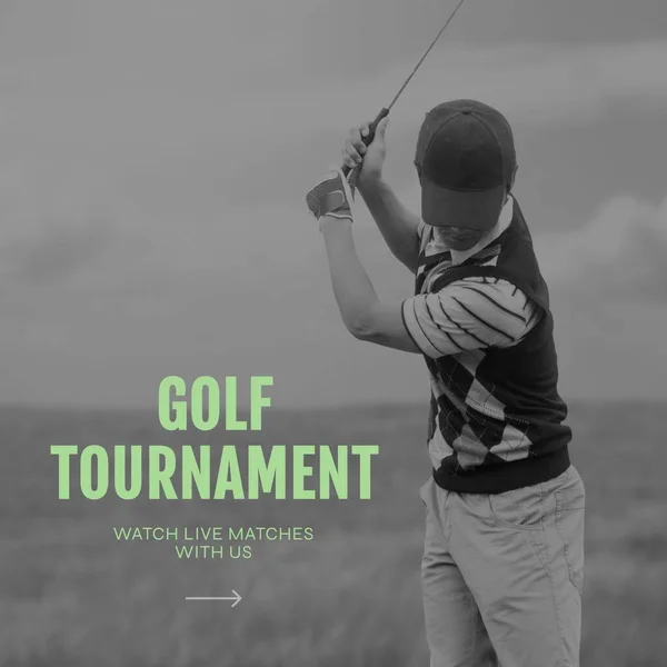 Imagem Texto Torneio Golfe Sobre Jogador Golfe Masculino Caucasiano Paisagem — Fotografia de Stock