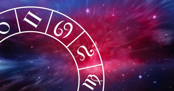 Sammansättning Zodiac Stjärntecken Hjul Med Kopia Utrymme Över Stjärnor Astrologi — Stockfoto