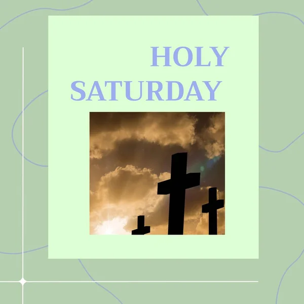 Composite Croix Silhouette Contre Ciel Nuageux Texte Samedi Saint Sur — Photo