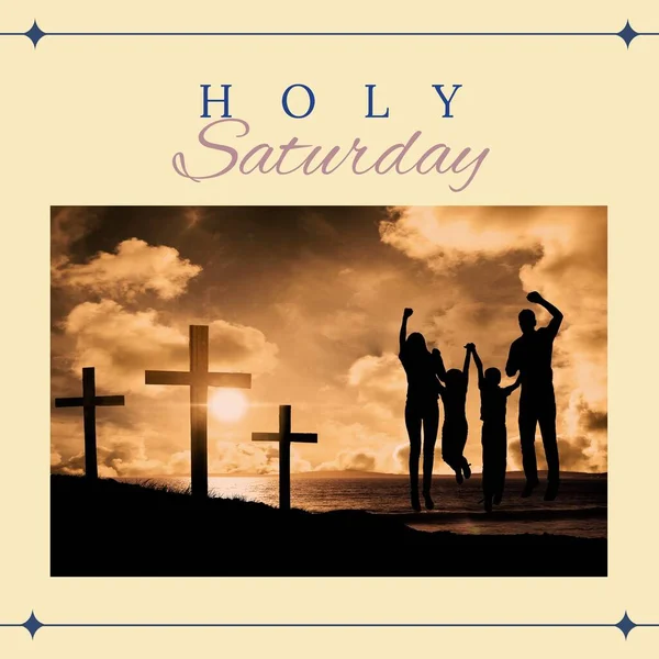 Composition Holy Saturday Text Copy Space Three Christian Crosses Family — Stock Photo, Image