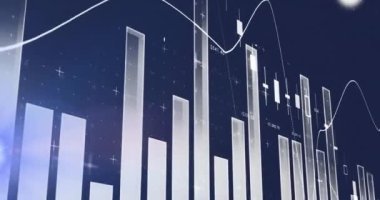 Mavi arkaplandaki ışık noktasıyla istatistiksel veri işleme animasyonu. İş veri teknolojisi kavramı