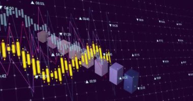 Animation of financial data processing over grid. Global business, finances, computing and data processing concept digitally generated video.