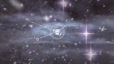 Veri işleme ve bağlantı ağının animasyonu. Küresel ağlar, hesaplama, dijital arayüz ve veri işleme kavramı dijital olarak oluşturuldu.