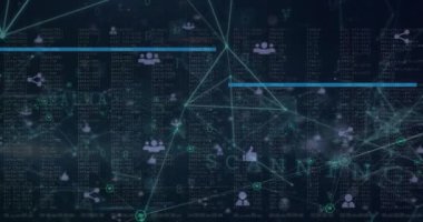 Siber güvenlik veri işlemesine karşı bağlantı ağının ve dijital simgelerin animasyonu. Küresel ağ ve siber güvenlik teknolojisi kavramı