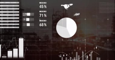 İnşaat alanına karşı şebeke üzerinden istatistiksel veri işleme animasyonu. İş veri teknolojisi kavramı