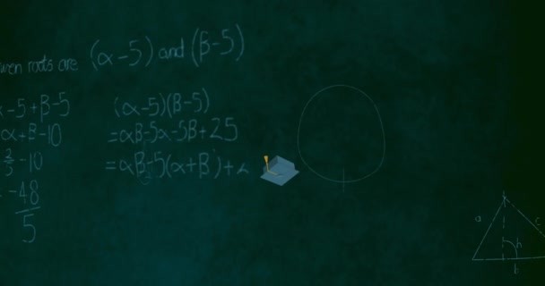 Animación Ecuaciones Matemáticas Iconos Del Concepto Escuela Contra Fondo Verde — Vídeo de stock