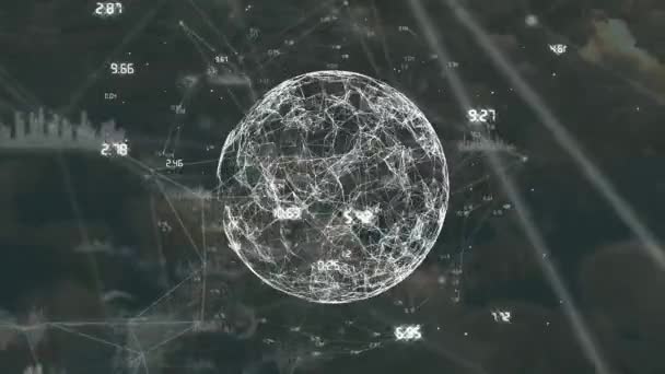 Animace Spinning Globe Síť Spojení Zpracování Dat Proti Mrakům Obloze — Stock video