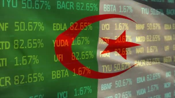 Animação Processamento Dados Financeiros Sobre Bandeira Algeria Conceito Global Negócios — Vídeo de Stock