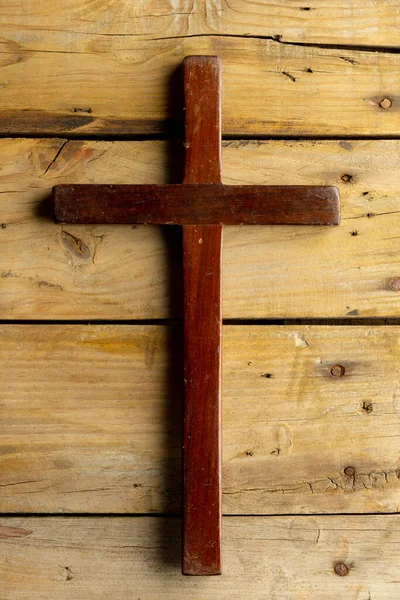 Image Close Cross Copy Space Wooden Background Easter Religion Tradition — Stock Photo, Image