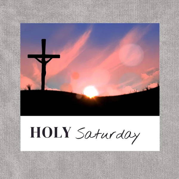Composite Texte Saint Samedi Crucifix Silhouette Sur Terre Contre Ciel — Photo