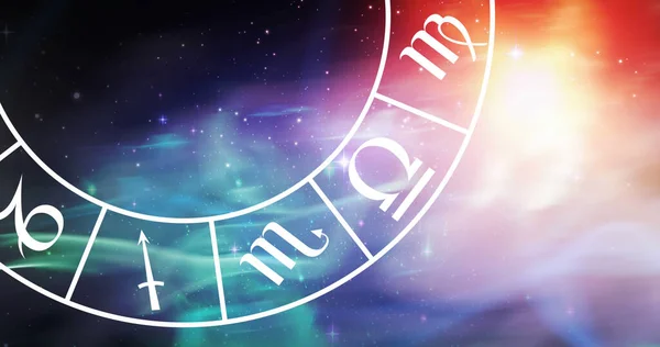Состав Звездного Колеса Зодиака Копировальным Пространством Над Звездами Астрология Гороскоп — стоковое фото