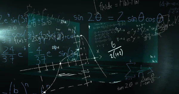 Изображение Обработки Данных Математических Уравнений Экранах Глобальная Наука Обработка Данных — стоковое фото