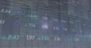 Çoklu grafiklerin animasyonu, soyut arkaplan ile bilgisayar dilinin ticareti. Dijital olarak üretilmiş, hologram, rapor, iş dünyası, borsa, kodlama, makine öğrenme ve teknoloji.