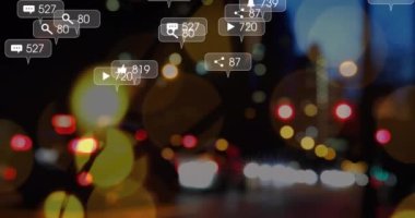 Sosyal medya simgelerinin gece trafiğine düşüşünün animasyonu. Sosyal medya ağ teknolojisi kavramı