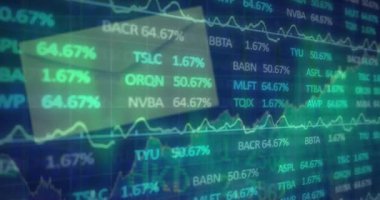 Zarfın üzerinde finansal veri işleme animasyonu. Küresel iş, finans, hesaplama ve veri işleme kavramı dijital olarak oluşturulmuş video.