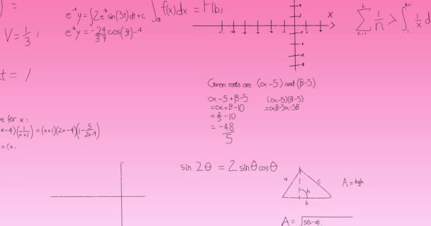 Анимация Математических Уравнений Диаграмм Плавающих Розовом Градиентном Фоне Концепция Школы — стоковое видео